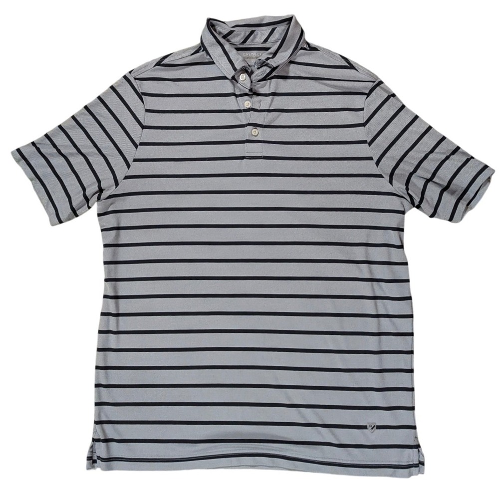 Cremieux Polo Shirt Mens L‎ Grey Black Striped Performance Short Sleeve Casual